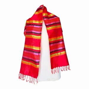 Handwoven Kikoy Cotton Wrap Scarf Colorful Striped Fringe Shawl Vibrant Stripes